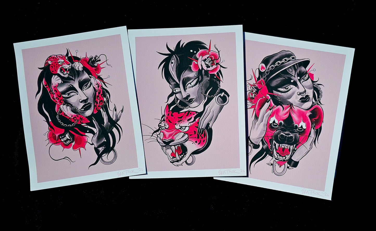 3 Pink Ladies - triptych