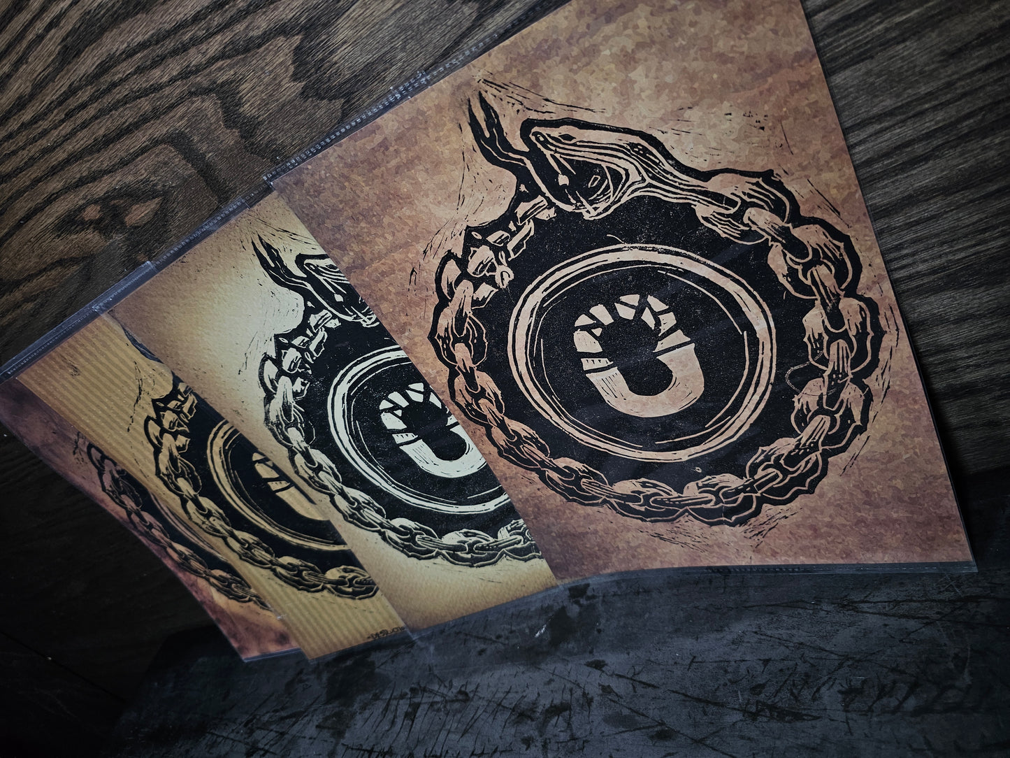 Chain Ouroboros linocut print