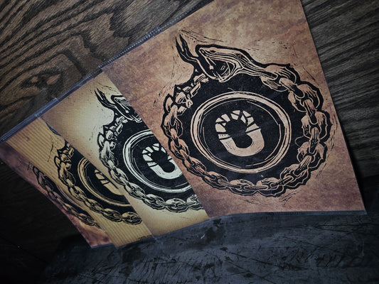 Chain Ouroboros linocut print