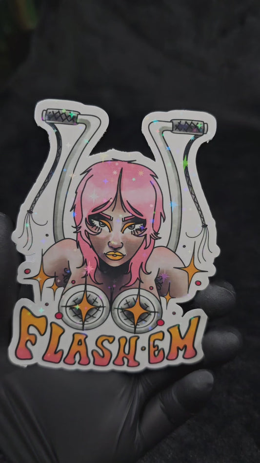 Flash Em biker sticker