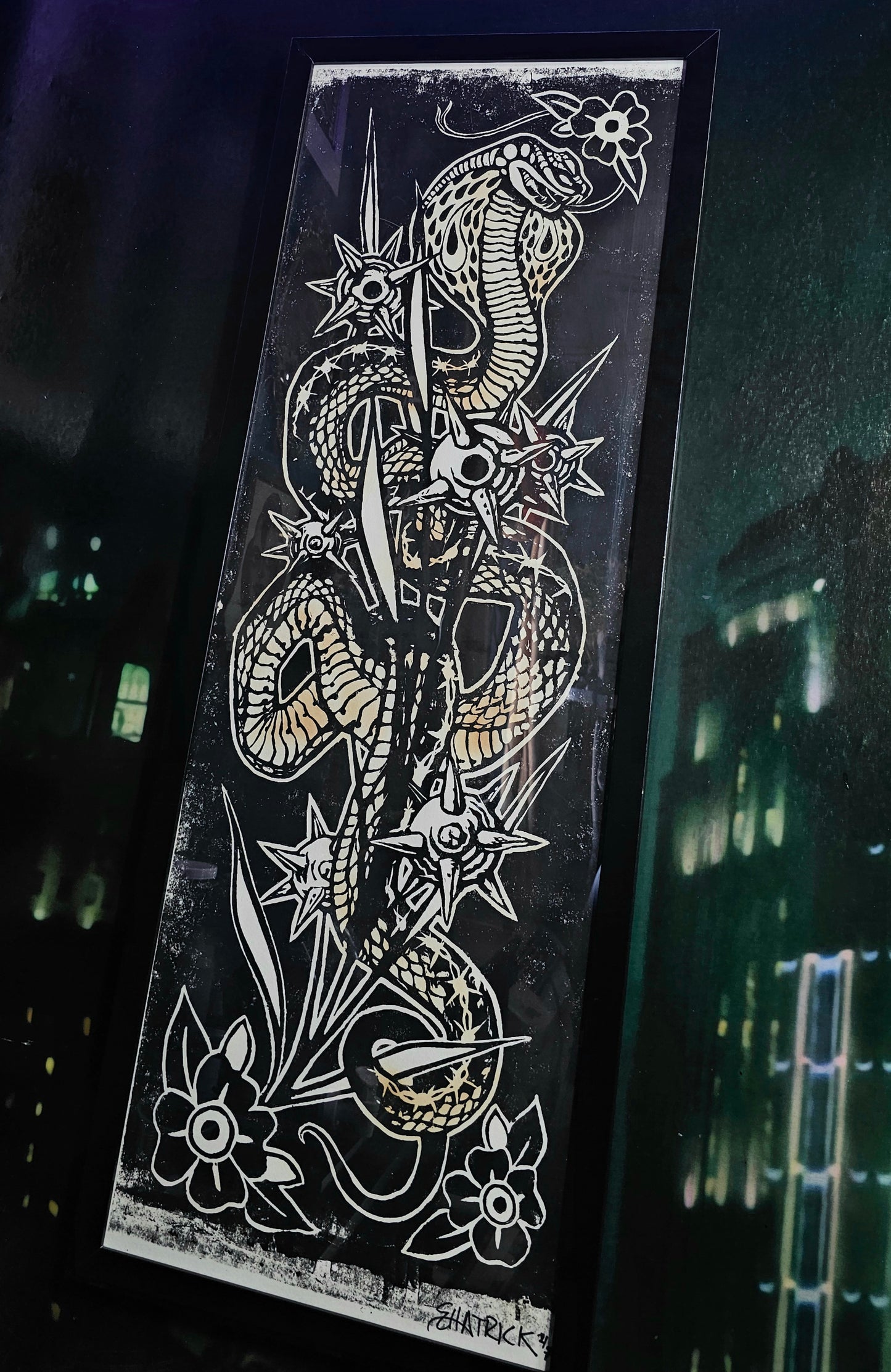 12x34 hand carved and burned linocut print on heavy stock paper - limited to 7